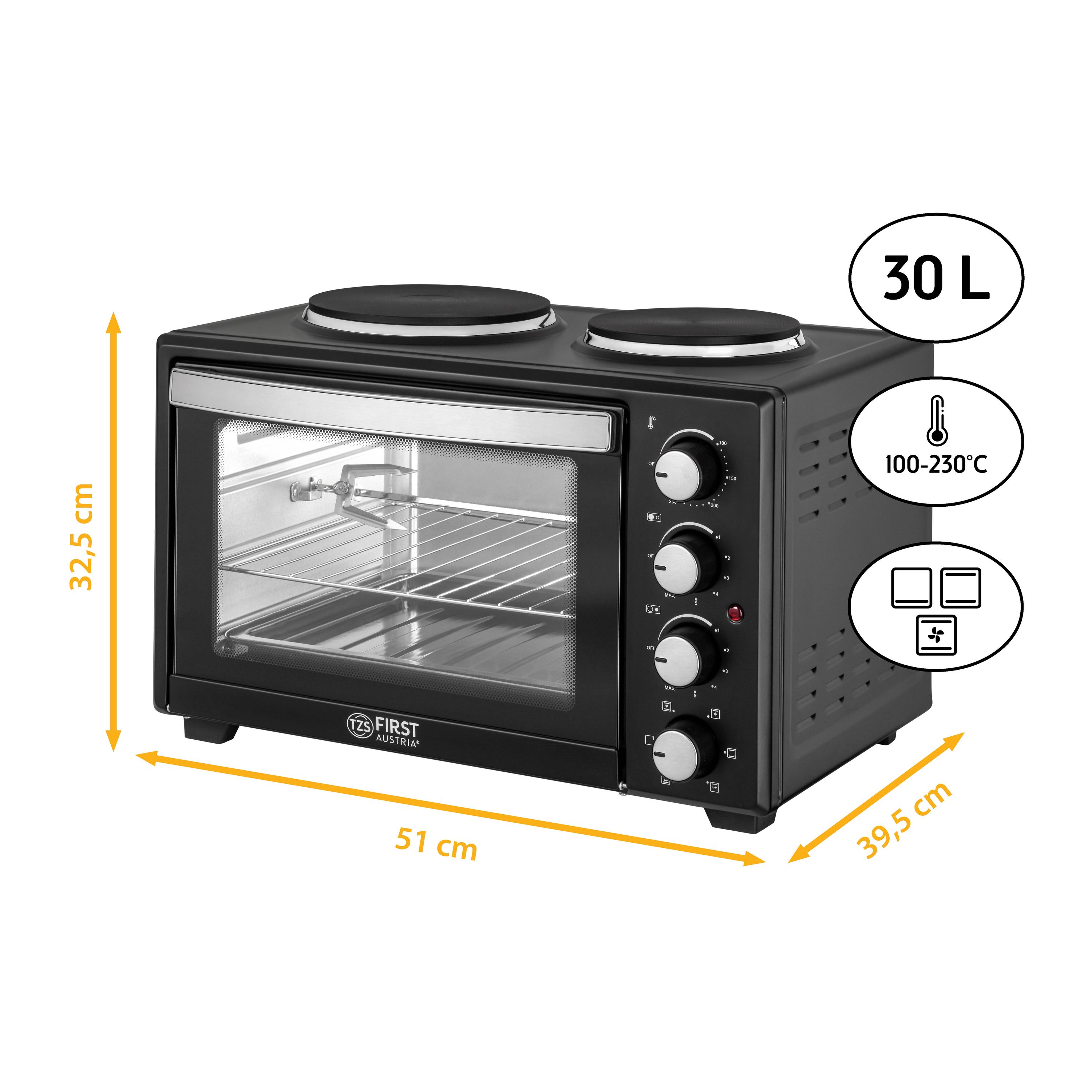 Minibackofen mit Kochplatten | 30 Liter | Schwarz