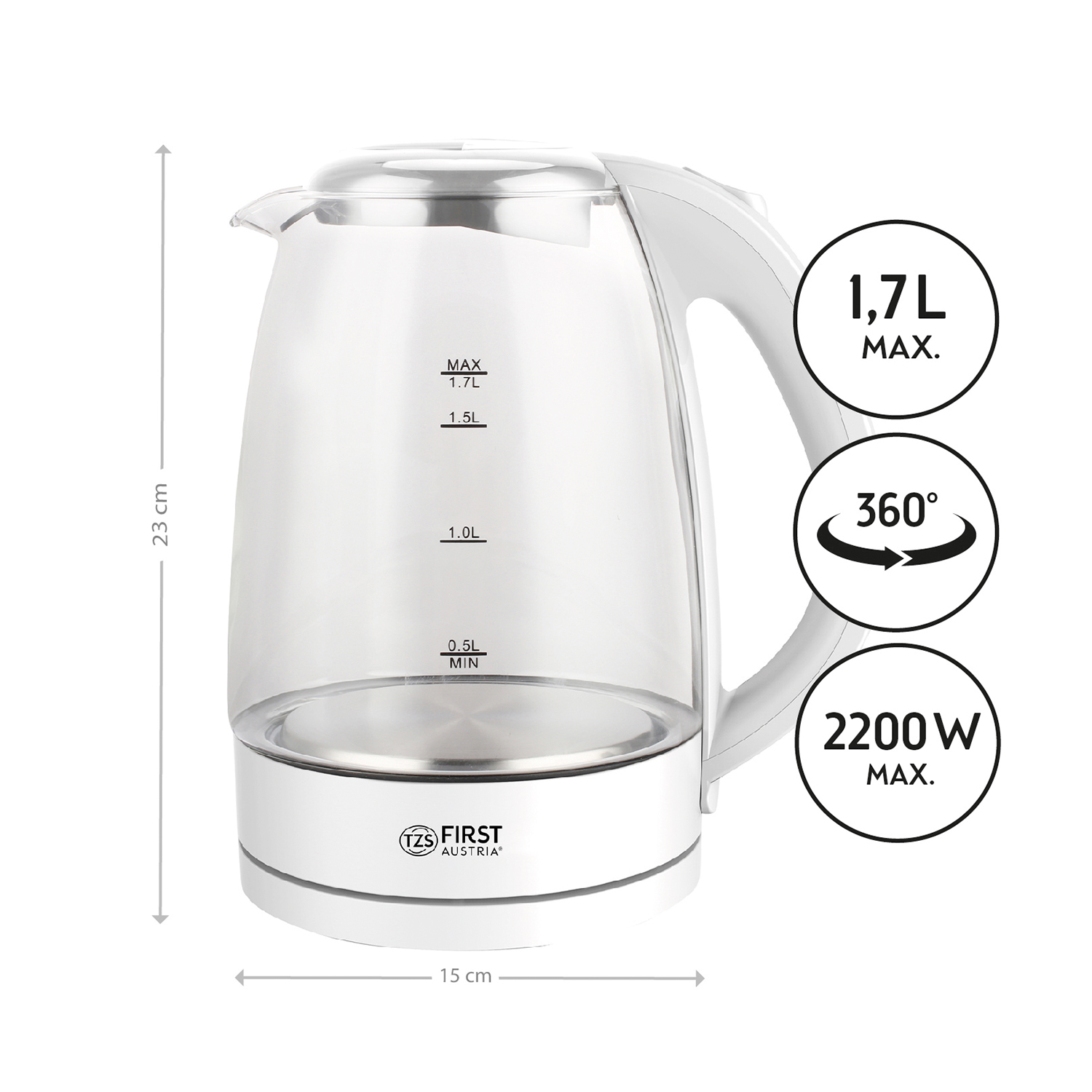 Glass kettle 2200 Watt | 1,7 litre