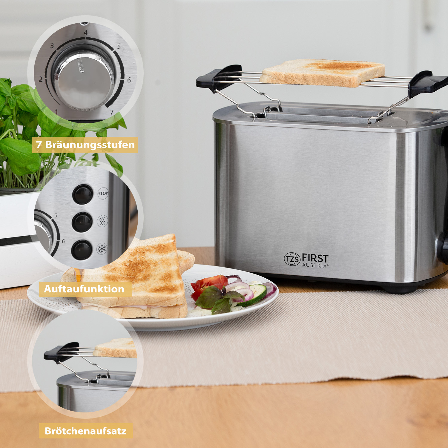 Toaster | 2 Scheiben | 850W | Edelstahl