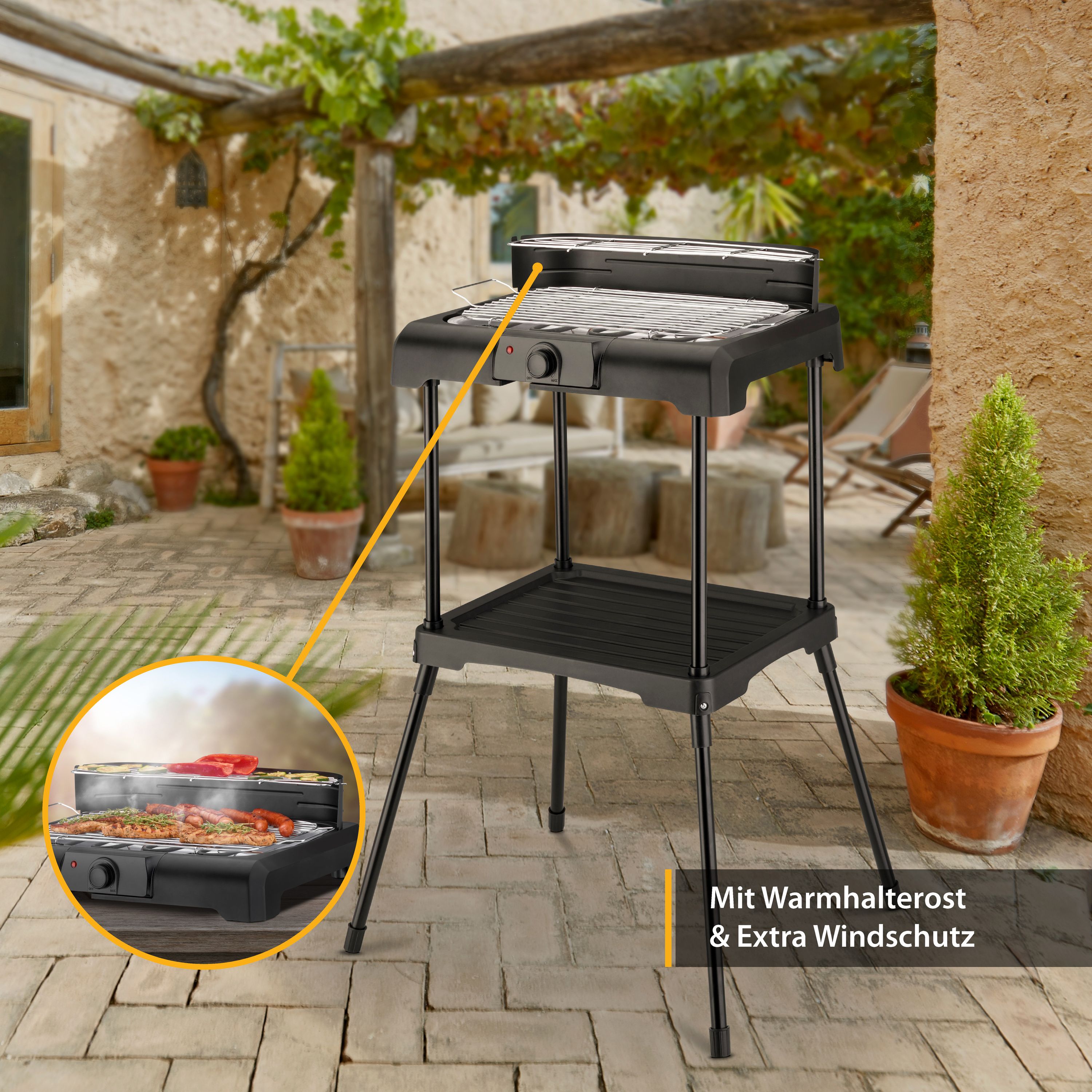 Elektrogrill | 2200 Watt | 2in1: Standgrill und Tischgrill | inkl. Standfuß