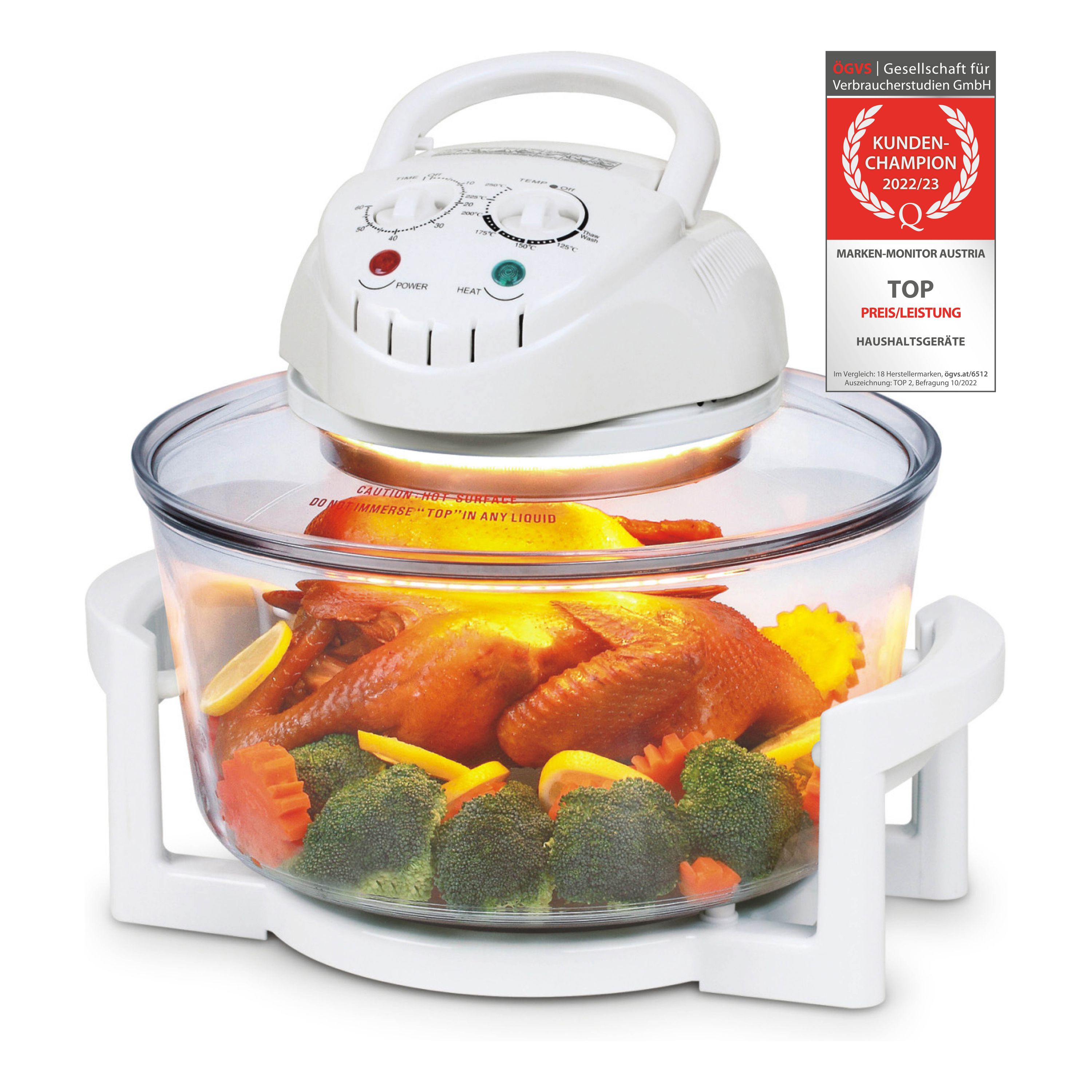 Glass halogen oven