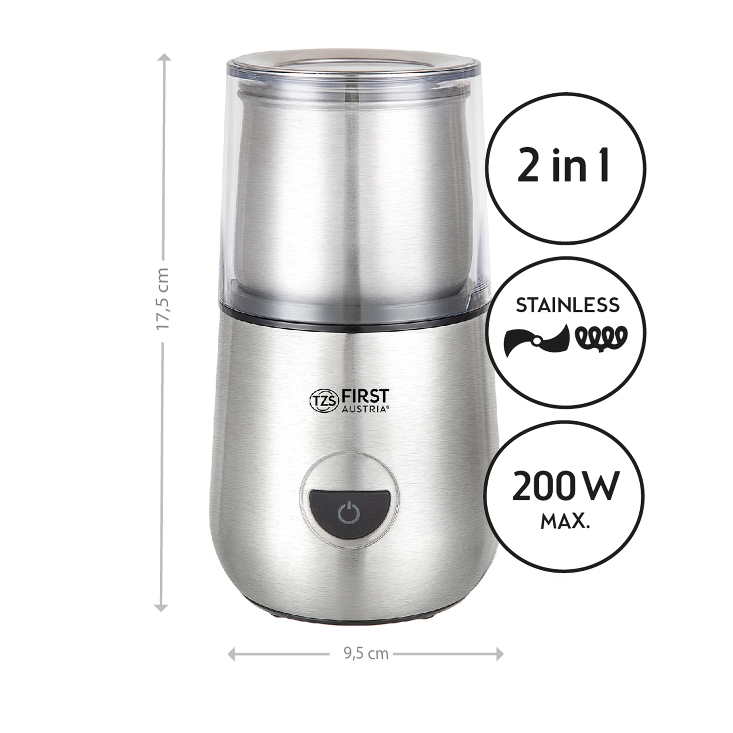 Coffee Grinder & Milk Frother 2in1 200W Stainless Steel FA54861