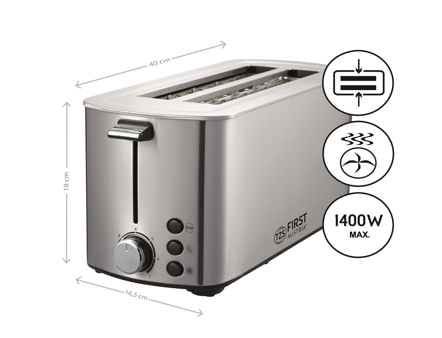 Toaster | 4 Scheiben | 1400W | Edelstahl