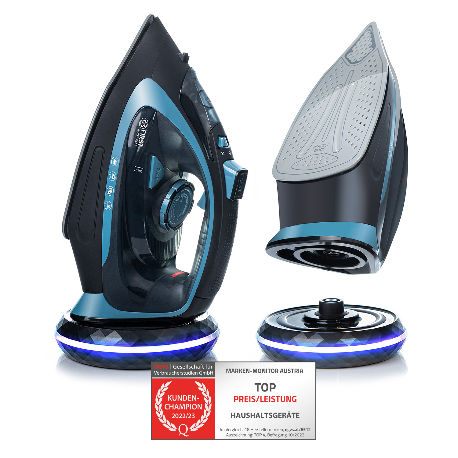 Dampfbügeleisen | kabellos mit Basisstation | schwarz/blau | FA-5633-4