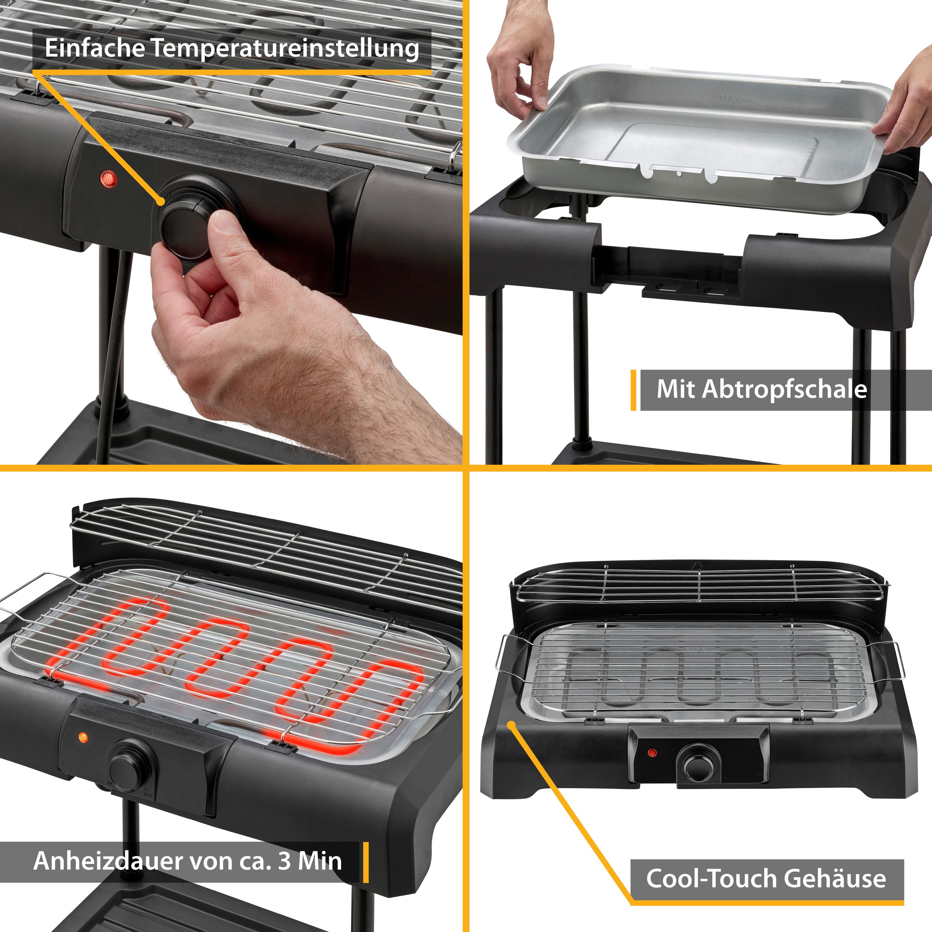 Elektrogrill | 2200 Watt | 2in1: Standgrill und Tischgrill | inkl. Standfuß