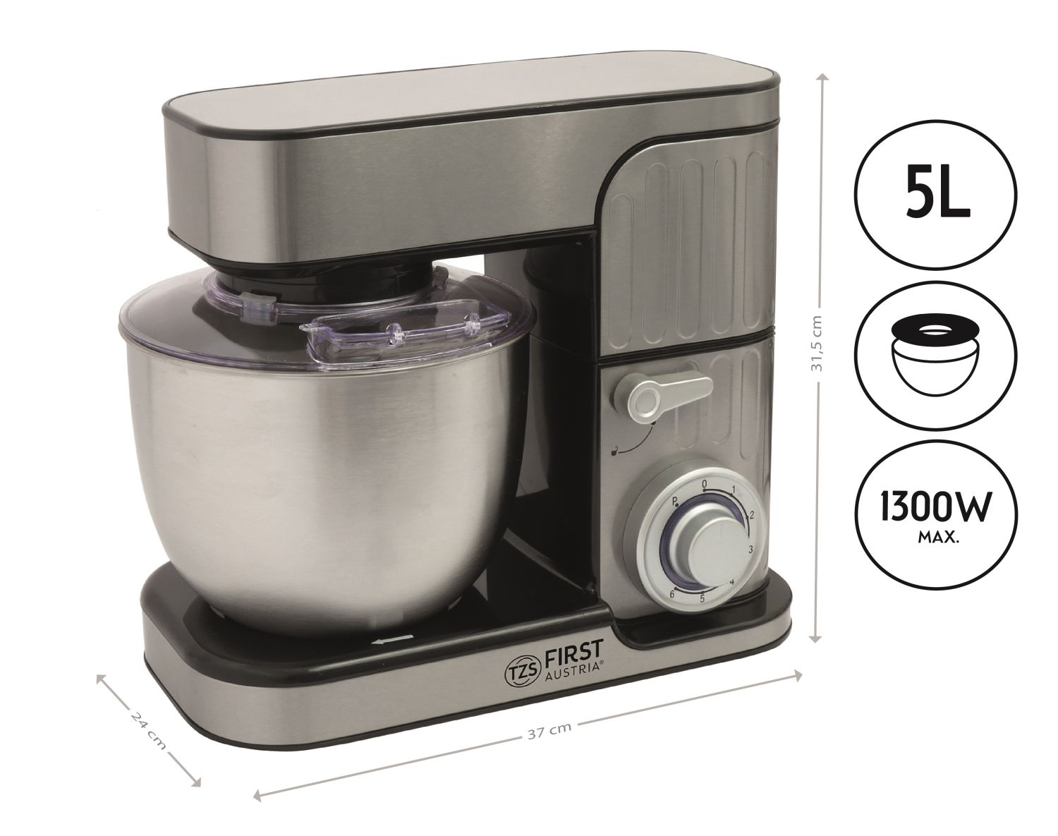 Dough kneading machine 1300 watt 5 liter stainless steel bowl FA52597