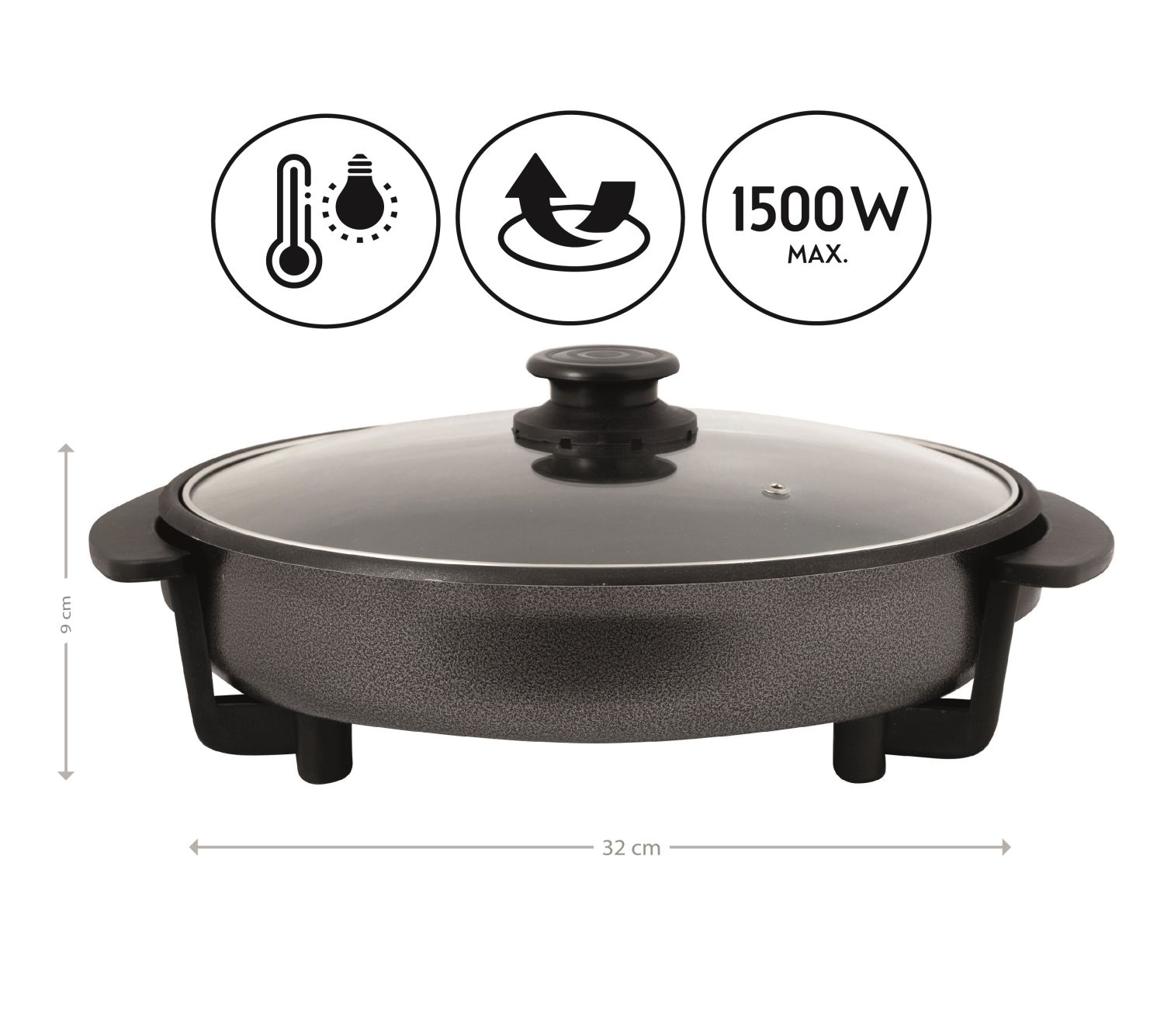 Pizza pan | 1500 W | glass lid